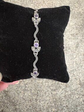 Dainty Amethyst and Marcasite 925 Siver Bracelet 7 1/4"